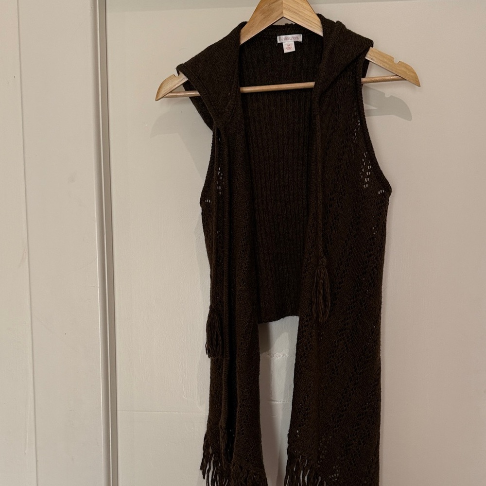 Xhilaration Chocolate Knit Vest with Fringe